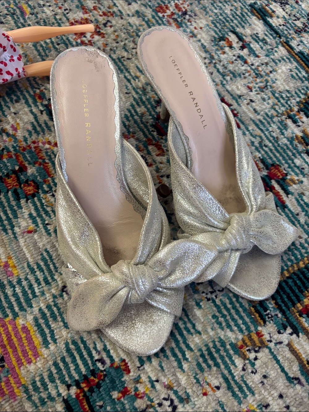 Loeffler Randall Metallic Silver Knotted Slide Mules